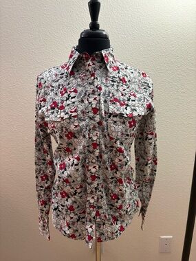 Rockies Men's Floral Button-Down Shirt in White, Red & Black